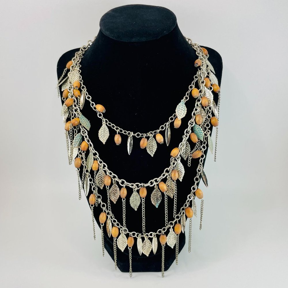 Boho Layered Silver Necklace